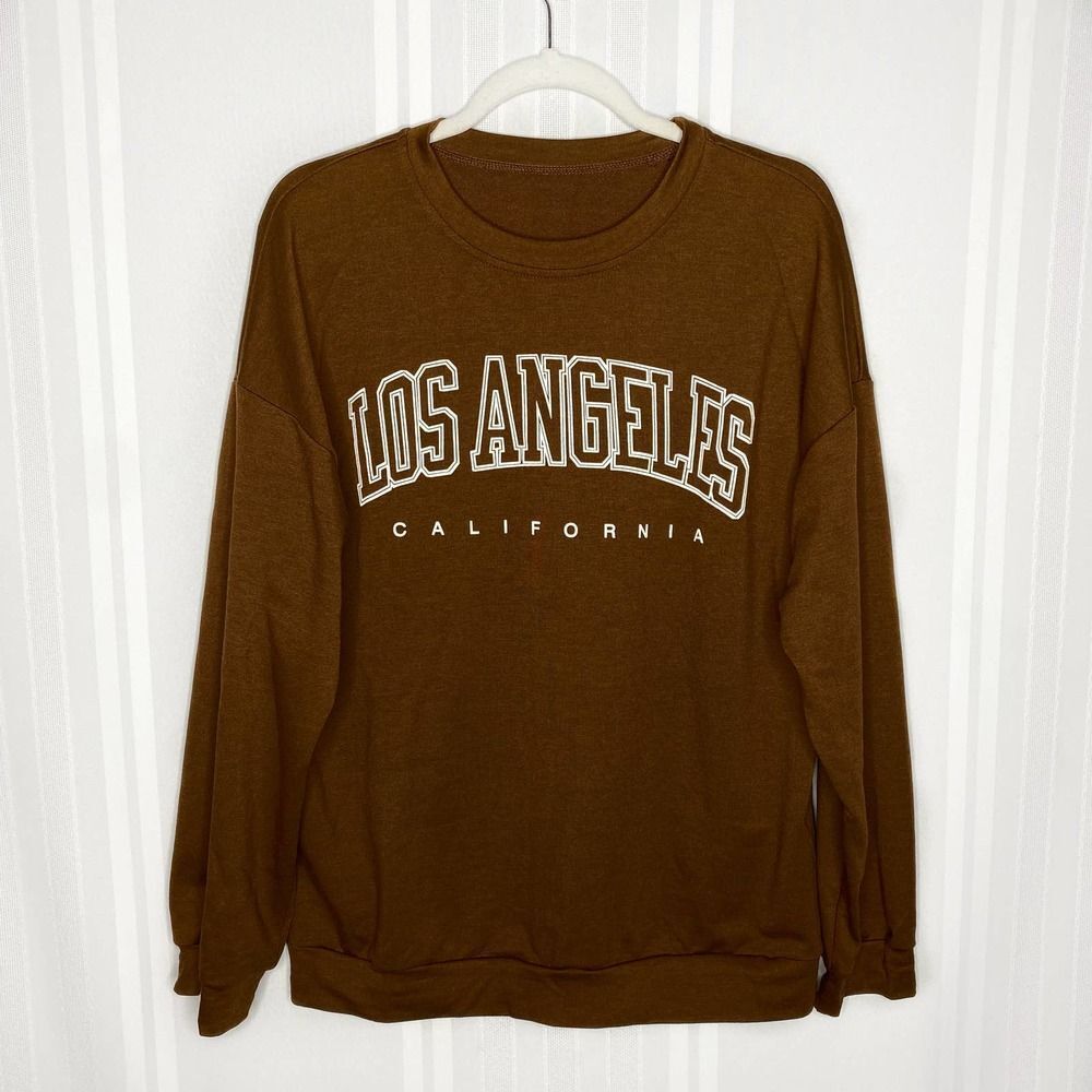 Unbranded LA Los Angeles California Long Sleeve Graphic Top Brown White XL